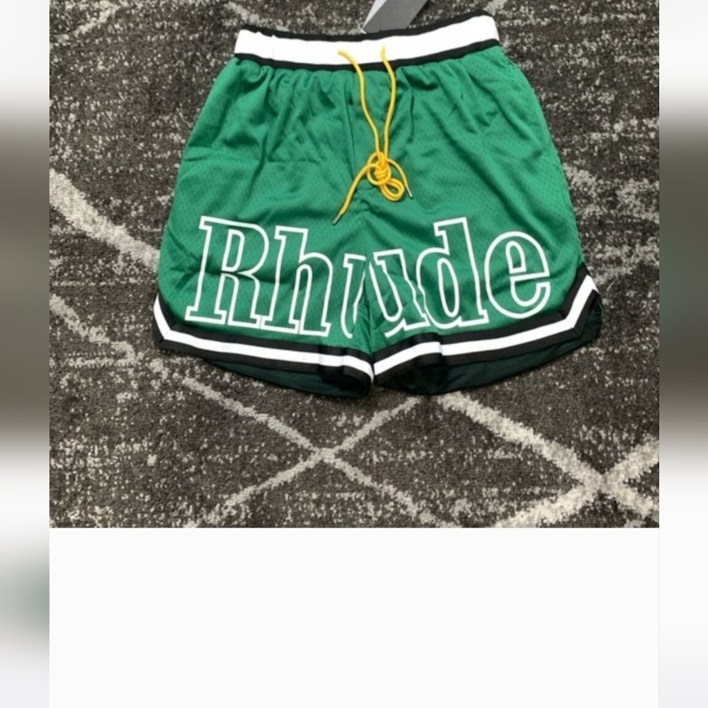 Rhude Green Mesh Shorts with Bold Logo